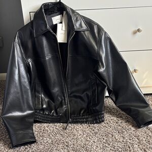 Aritzia Black Faux Leather Bomber Jacket
